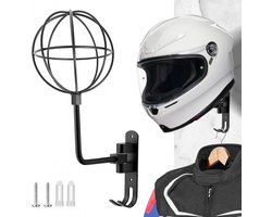 foto van Helm Rek - Helmhouder - Helmstandaard - Hoedenstandaard - Motorfiets muurbevestiging helmhouder - motorhelm houder - muurbevestiging helmhouder - voor fiets , motorfiets , fietshelm houder - met haak - voor tactisch vest , helm , jas - zwart