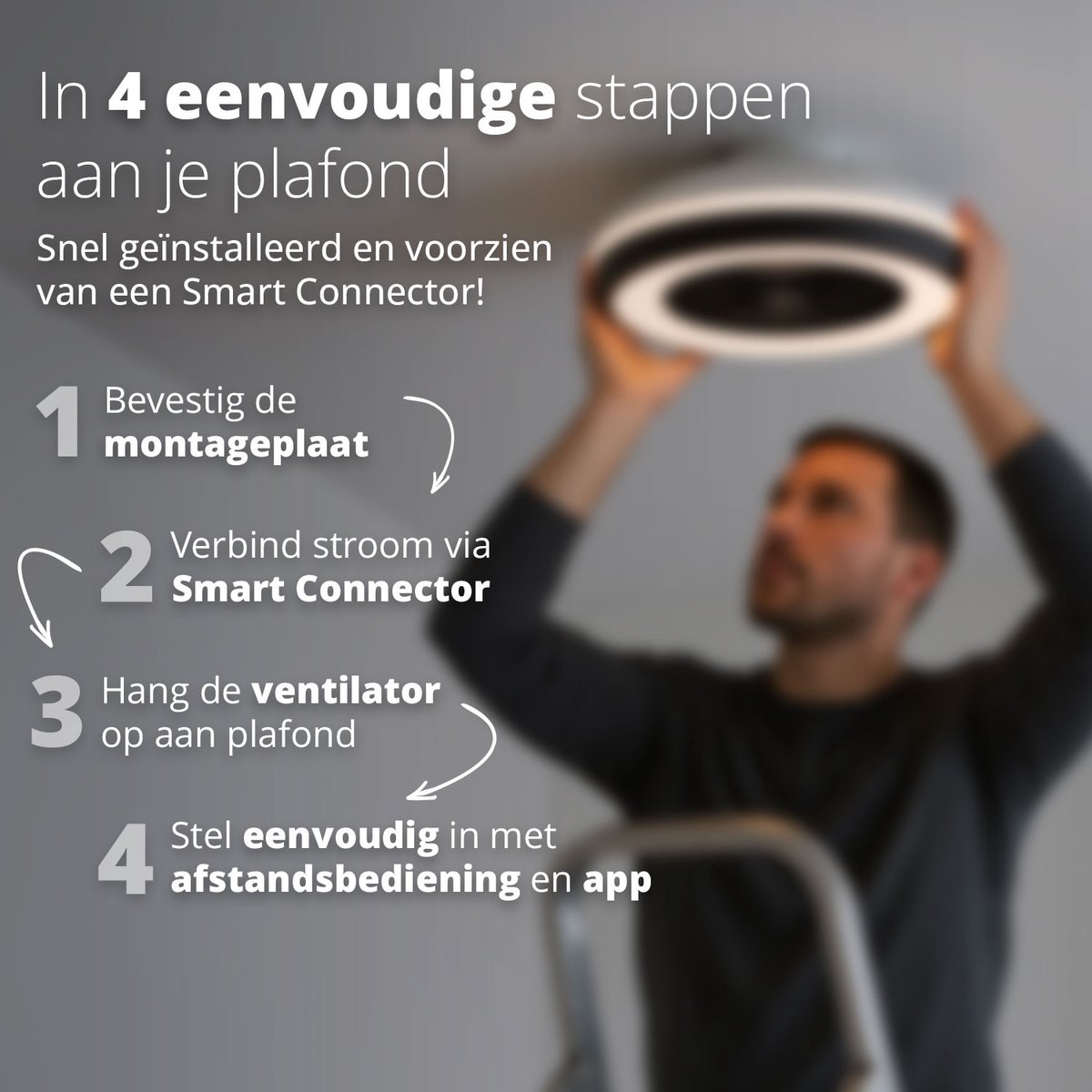 FlinQ LumiFan XL Ø60 cm Smart Plafondventilator met Verlichting - Lamp met 16 Miljoen Kleuren - Ventilator voor aan het Plafond - Ideaal voor op de Slaapkamer - Bestuurbaar met App of Afstandsbediening thumbnail 6