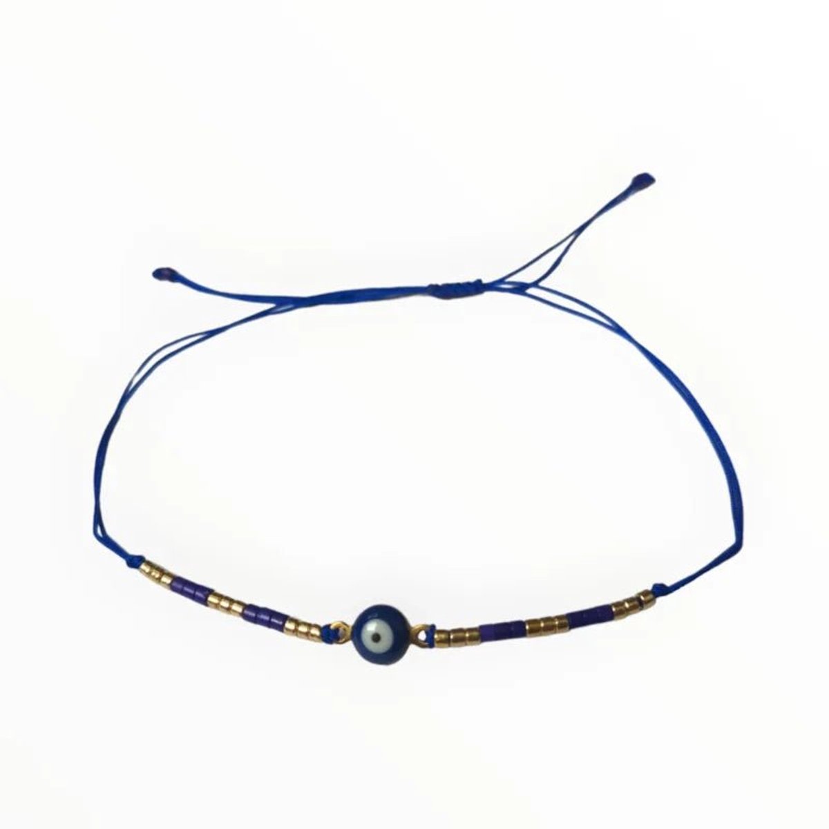 Aramat Jewels | Armbanden | Verstelbare Armband Met Boze Oog Steen | Donker Blauw | |2mm | Metaal | Kinderen, Volwassenen | Verkleurd niet