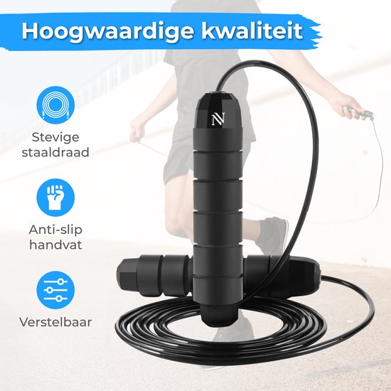 Nuvance Professioneel Sport Springtouw - Verstelbaar - Speedrope - Jump Rope - voor Volwassenen en Kinderen - Zwart