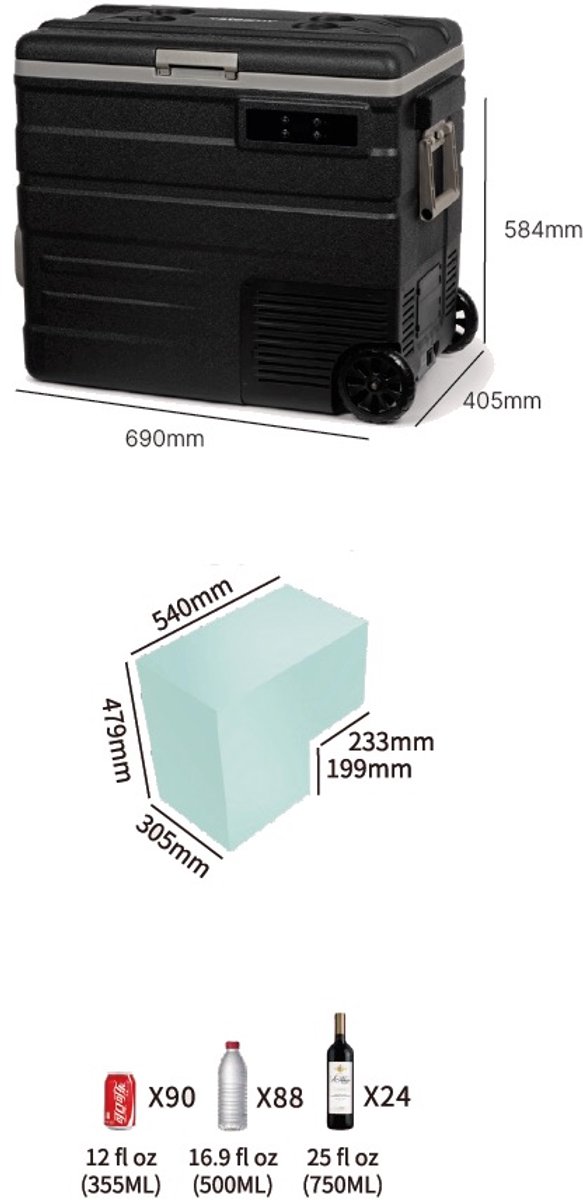 Steamy-E Single Zone Roller Elektrische Compressor Koelbox Op Wielen - Single Zone - 65 liter - 12V en 230V - voor auto en camping - Zwart – foto 8