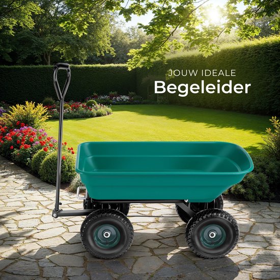 tectake® Handkar met Kantelfunctie - Soepele Stuuras, Luchtgevulde Rubber Banden - Kantelbare Handkar voor in de Tuin - Groen (Volume 52 L/Max Load 120 Kg) van Merkloos — afbeelding 5