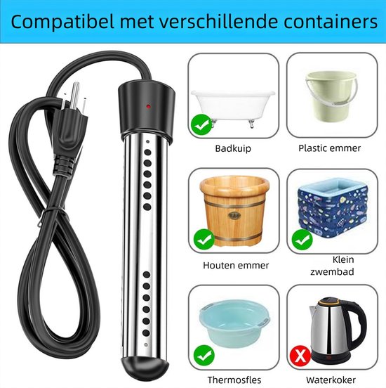 Elektrische Waterverwarmer / Dompelverwarming-Dompelaar Type 3000W-70 graden automatisch uitschakelen-zwart — afbeelding 5