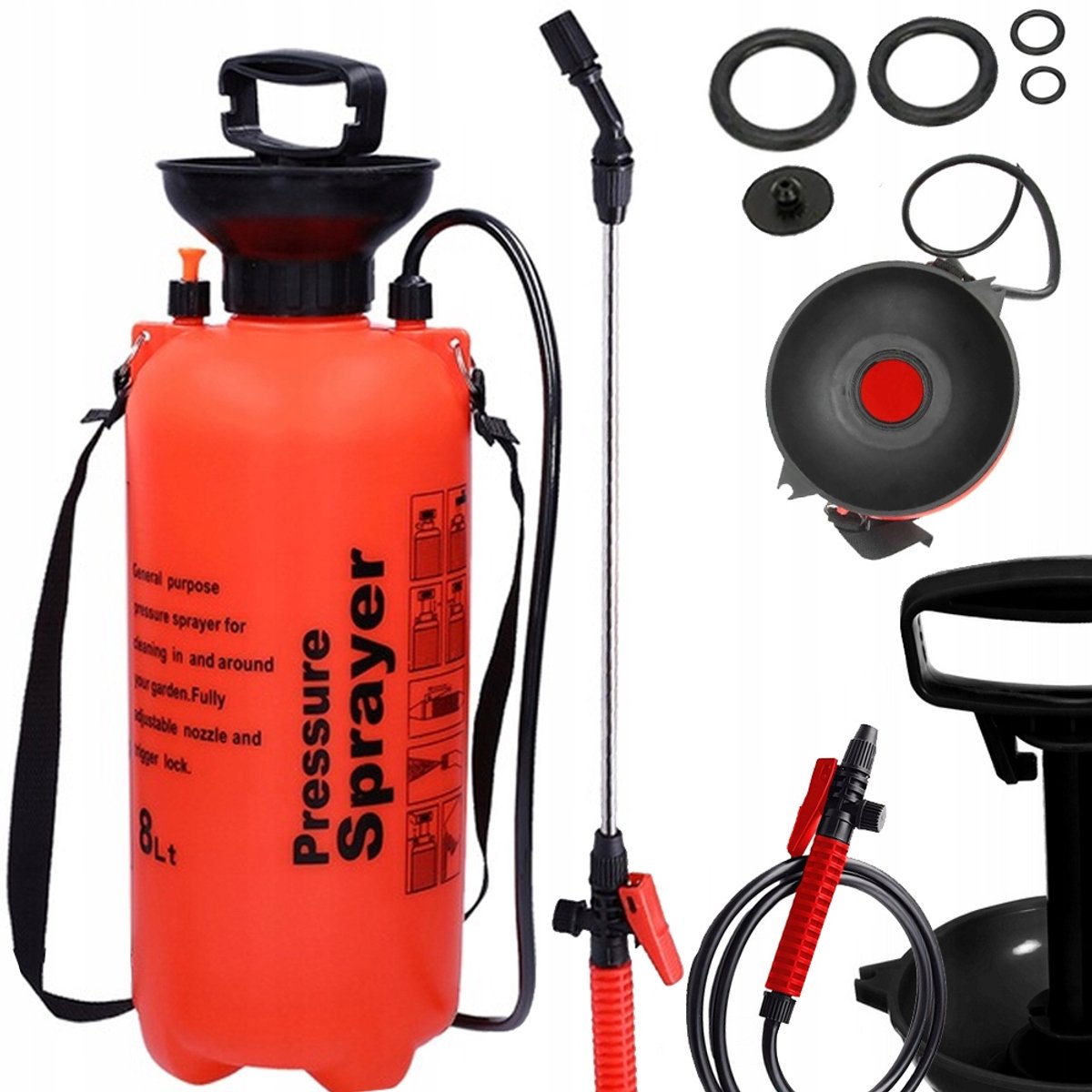 MOZY® - Plantenspuit - met Draagriem en Lans - 8 Liter - Oranje - Verstelbare Sproeikop - Drukspuit - Onkruidspuit - Waterverstuiver - Handpomp