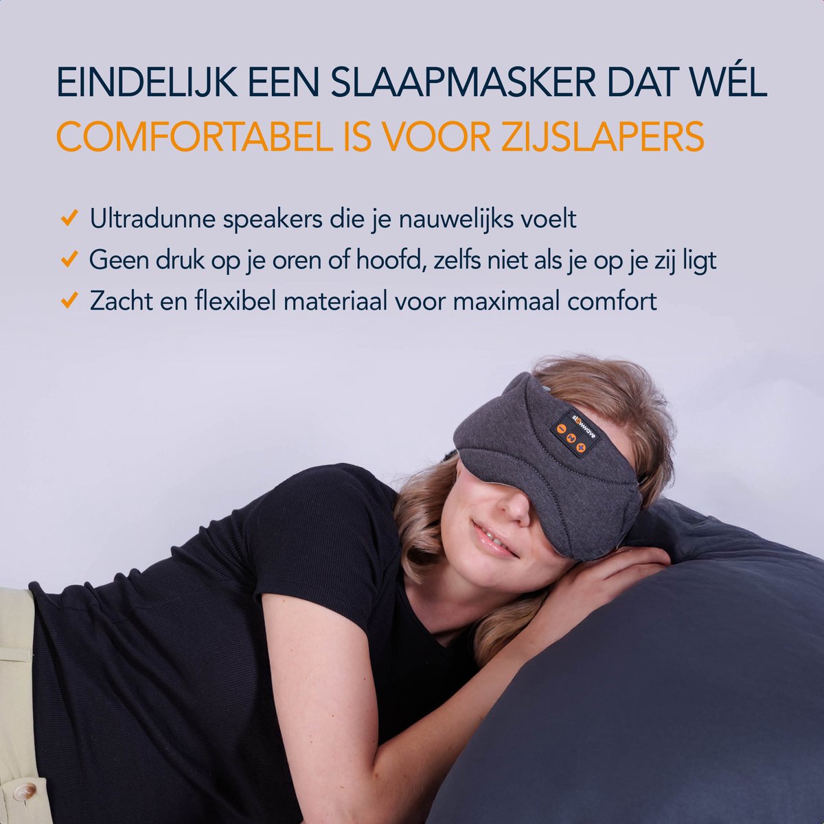 Slowwave Premium Bluetooth Slaapmasker - Stream je favoriete audio in 100% duisternis - Inclusief handige timer-functie - Platte en zachte ‘spons-speakers’ (perfect voor zijslapers) - Koel en ademend materiaal - Kleur: antraciet — afbeelding 7
