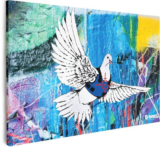 Graffiti de Banksy - Paix à l'épreuve des Bullet - Impression sur toile de Premium 94 x 64 cm - Décoration murale