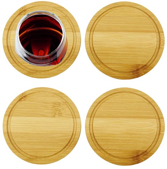 Jinsion 4 stuks houten onderzetters rond, 12 cm bamboe kaarsenonderzetter, bruin