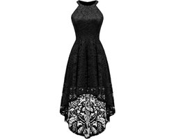 Dames Halter Jurk – Kant Cocktailjurk Met High-Low Zoom – Mouwloze Formele Avondjurk – Elegant Feestjurkje Met Rugrits – Hi-Lo Kantjurk Voor Bruiloft Galafeest Avondfeest Bridesmaid Dress