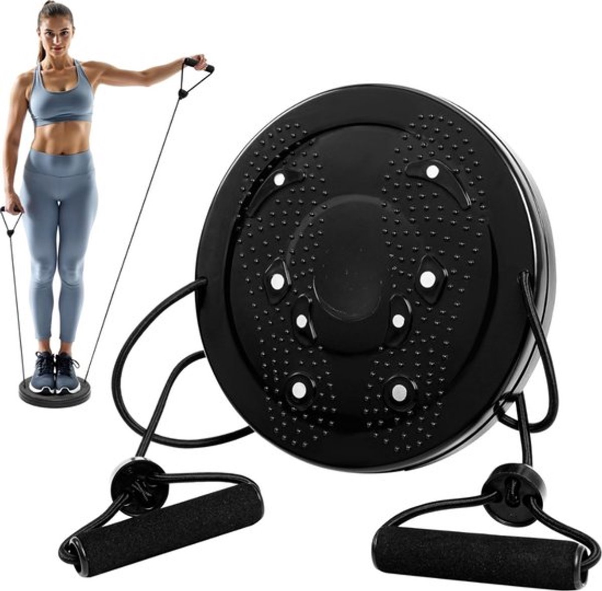 Thuys – Balanstrainer – Fitness Trampoline – Balansbord – Inclusief Touwen – Zwart