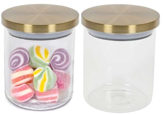 Voorraadpot - 2x - 600 ml - glas - draaideksel - goud - 9 x 12 cm - weckpot