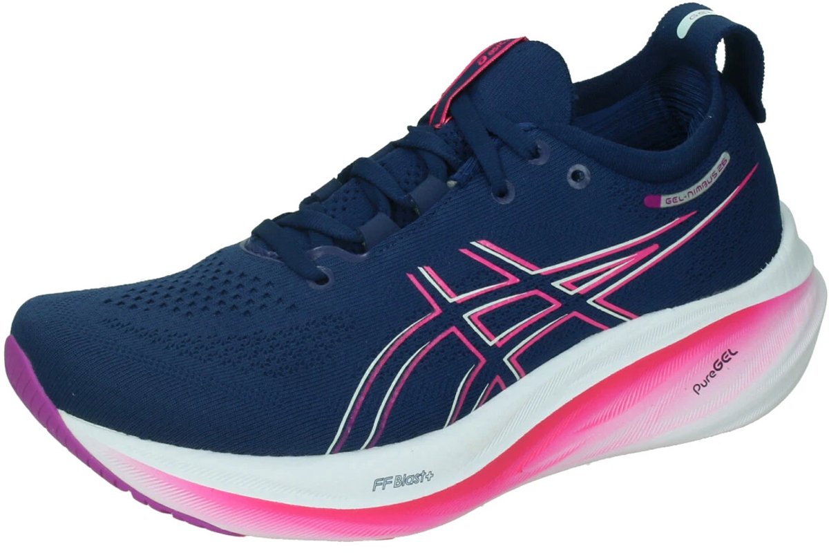 Asics gel-nimbus 26 in de kleur marine. Blauw