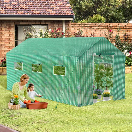 Outsunny mini broeikas 8' x 4', winddicht, plantenbeschermingstent met deur, ideaal voor