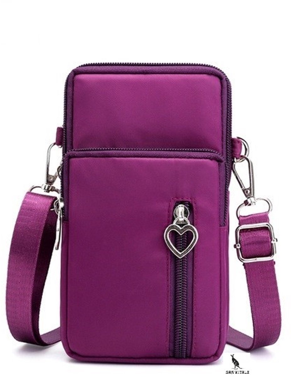San Vitale® - Casual telefoon tas - Schoudertasje - Telefoontasje - Heuptas - Wandel/Sport/Mobiele Telefoon/Smartphone - Aubergine