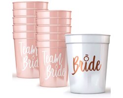 Joya Party® Vrijgezellen Bride Bekers Set 11 Stuks | Herbruikbare Plastic Bekers 340ml | Vrijgezellenfeest Bekers | Bachelorette Party Cups | Bruid & Team Bride Drinkbekers | Stapelbare Bruiloft Bekers