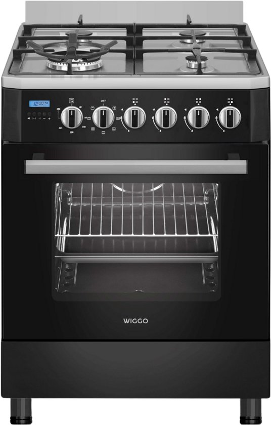 Wiggo WO-E639R(BX) - Serie 9 - 60 cm - Gasfornuis - Wok - Zwart Rvs