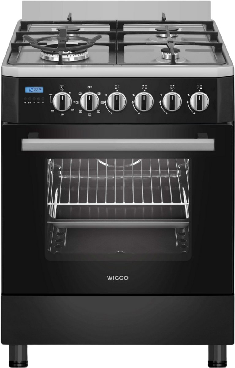 Wiggo WO-E639R(BX) - Serie 9 - 60 cm - Gasfornuis - Wok - Zwart Rvs