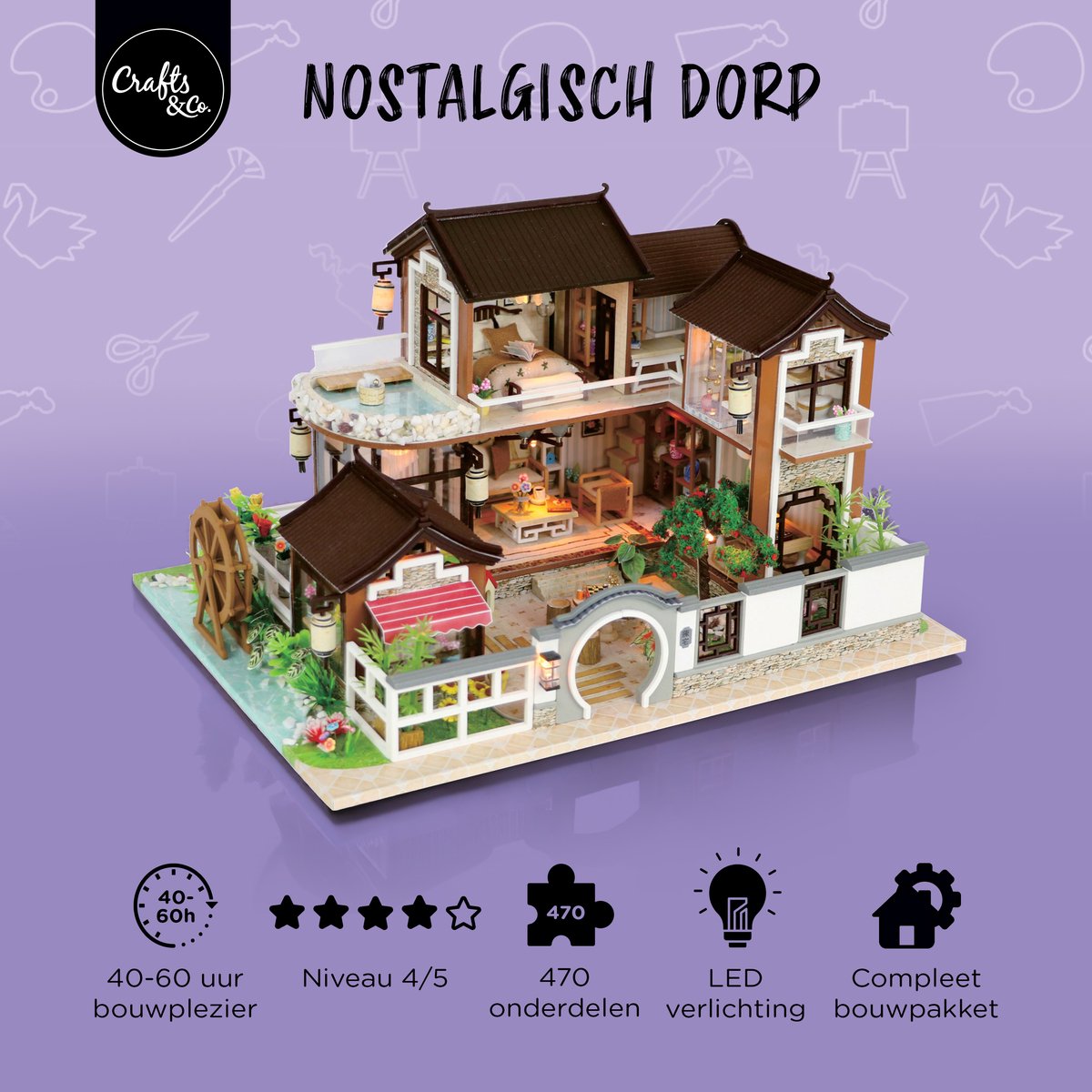 Bouwpakket Groot Japan - Volwassenen & Kinderen - Houten Poppenhuis - DIY - Hobby - Knutselen - Crafts&Co — afbeelding 5