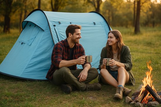 Camping Tent - Pop up Tent - 2 Persoons - Waterdicht - UV bescherming - Blauw - 245 x 145 x 95CM van House of Goods — afbeelding 2