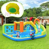 Learnlogic [Jaarrond plezier] Springkussen met blower, multifunctioneel waterpark + trampolinepark voor kinderen, waterglijbaan, werpwand, basketbalring, klimwand, inclusief 450W blower, opblaasbare grootte: 410*315*203cm