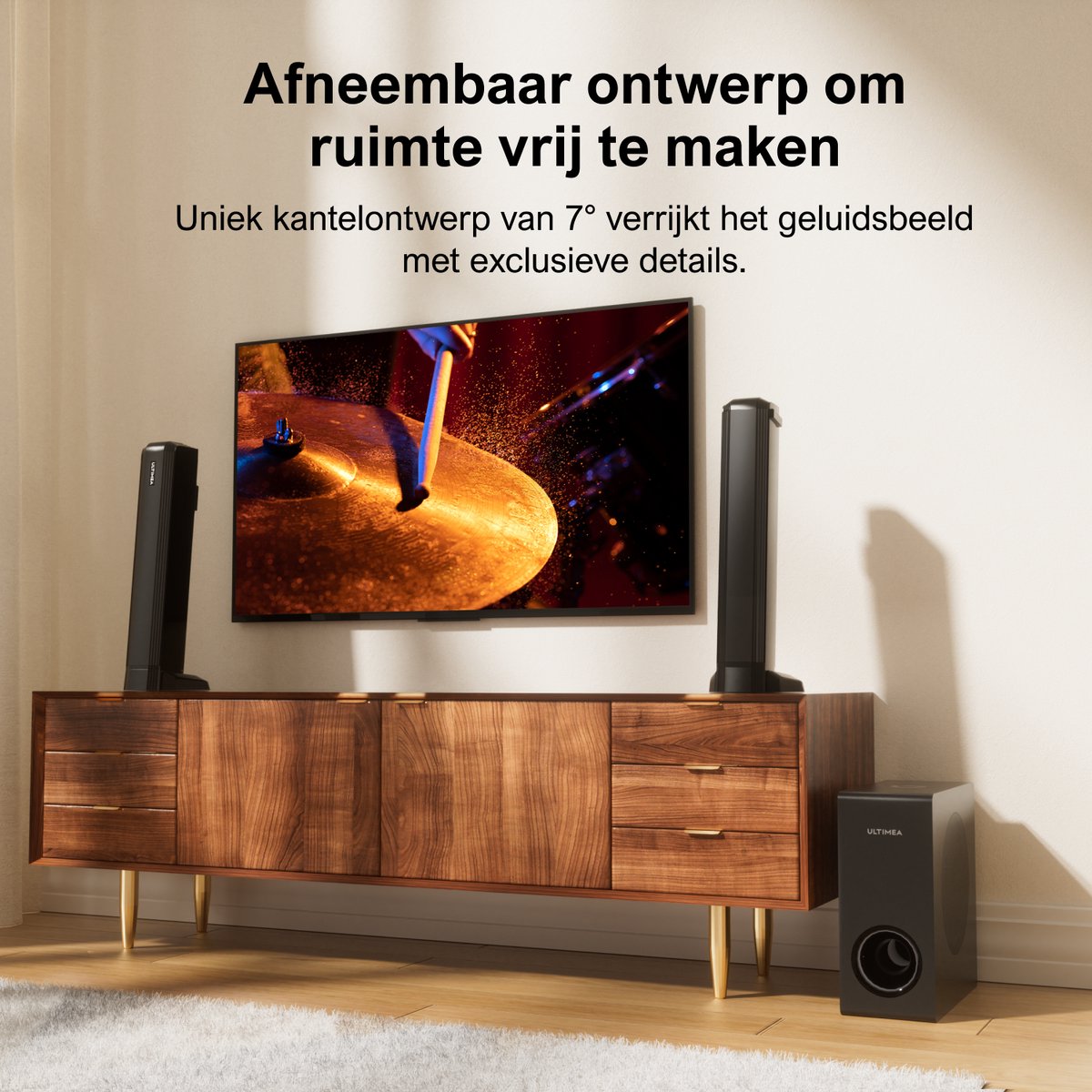 Afbeelding 2 van ULTIMEA 4.1-kanaals Soundbar met Subwoofer, Afneembare 2-in-1 Soundbar voor TV, Bluetooth 5.3, TV Speaker met 3 EQ-modi, Verstelbare Bass - Zwart