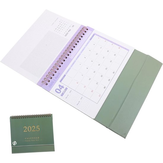 Calendrier De Bureau 2025 UK - Format 25,4 X 21,1 Cm - Avec Liste De Tâches, Motifs Verts - Papier épais, Reliure Spirale