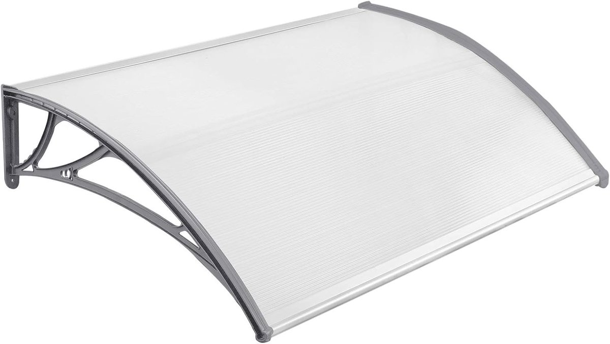 NAIZY 150 x 100cm luifel voor voordeur gebogen luifel voordeur uit polycarbonaat en aluminium frame voor garage balkon raam huis - Grijs