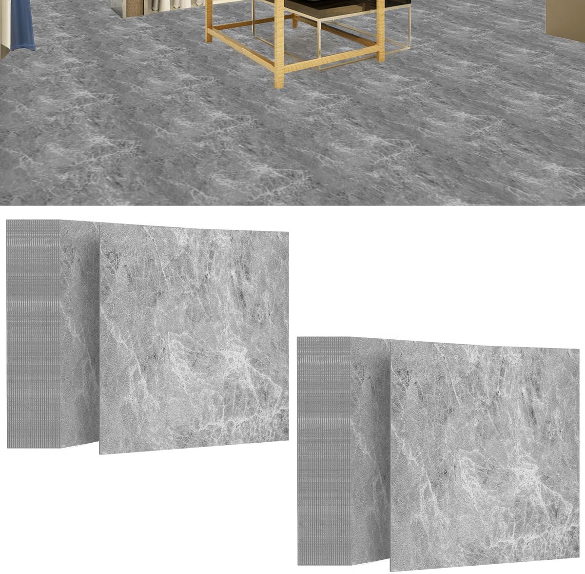 30cm x 30cm PVC-vloerbedekking set (54 Stuks, 5,02m²) PVC vloeren - vinylvloer- Vinyl vloeren- Ritsel voor Keuken, Woonkamer en Balkon, Grijs marmer