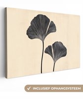 Tableau sur toile 120x80 cm - Décoration murale exclusive Feuilles - Minimaliste - Zwart - Décoration murale salon - Décoration chambre - Accessoires chambre - Peintures sur toile