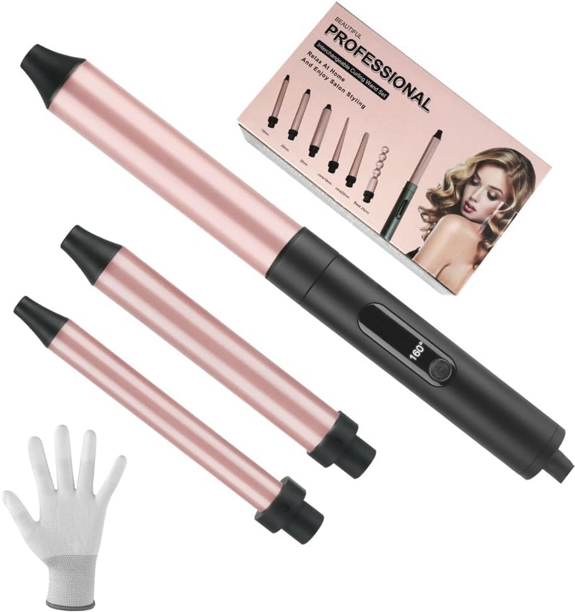 3-in-1 Keramische Krultangset met 3 Verschillende Opzetstukken – Professionele Krultechnologie met Instelbare Temperatuur