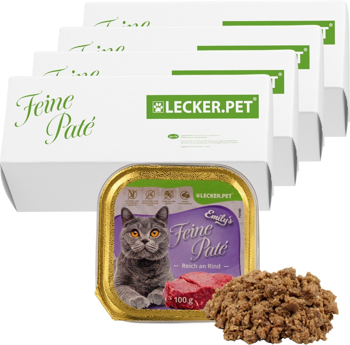 68 x 100 g Lecker.Pet® Emily's Feine Paté Rijk aan Rund Nat Kattenvoer Complete voeding