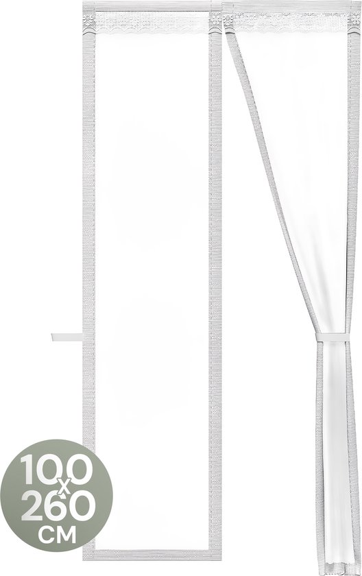 Vliegengaas voor deuren 150 x 210 cm Raamscherm/wasbaar gaas/verstelbaar net Magnetisch deurscherm met montagetoebehoren voor het voorkomen van vliegen, bijen, insecten, Wit