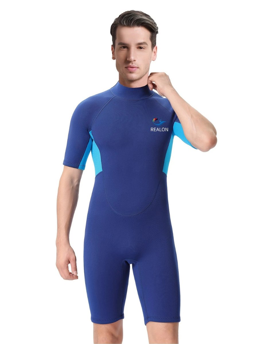 Nivard Wetsuit Heren Swimsuit Shorty Surfpak Duikpak Lange Mouw Zwemsuit Blauw