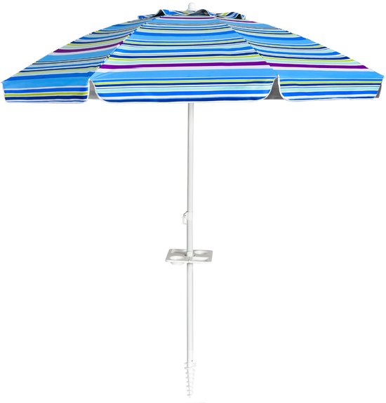 Parasol de plage Costway, 182 cm, parasol de plage, parasol de jardin, coupe-vent, robuste, UPF 50+, pliable à 30 degrés, protection solaire, avec piquet et sac de transport pour balcon, jardin et terrasse