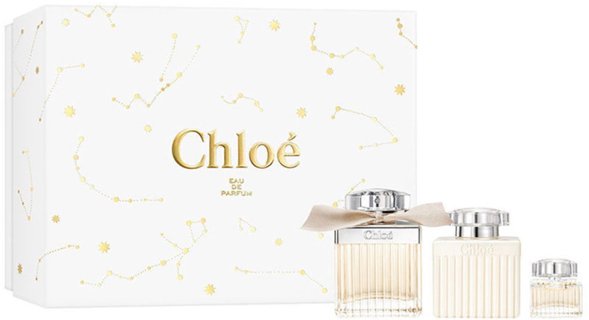 Goedkoopste Chloé Chloé Giftset - 75 ml eau de parfum spray 5 ml eau de parfum spray 100 ml bodylotion - cadeauset voor dames
