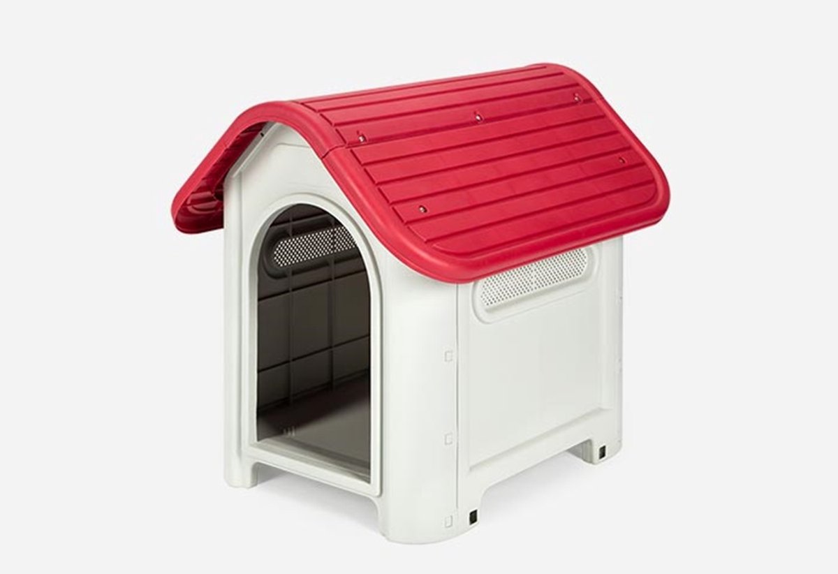Topmast Hondenhok kunststof voor buiten en binnen - Rood + lichtgrijs 59 x 75 x 66 cm - Weersbestendig