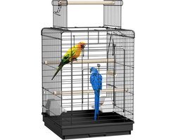 Aufun Vogelkooi Papegaaienkooi Vogelvolière Vogelhuisje kanarie kooi met open dak, Zwart, 40x40x72cm