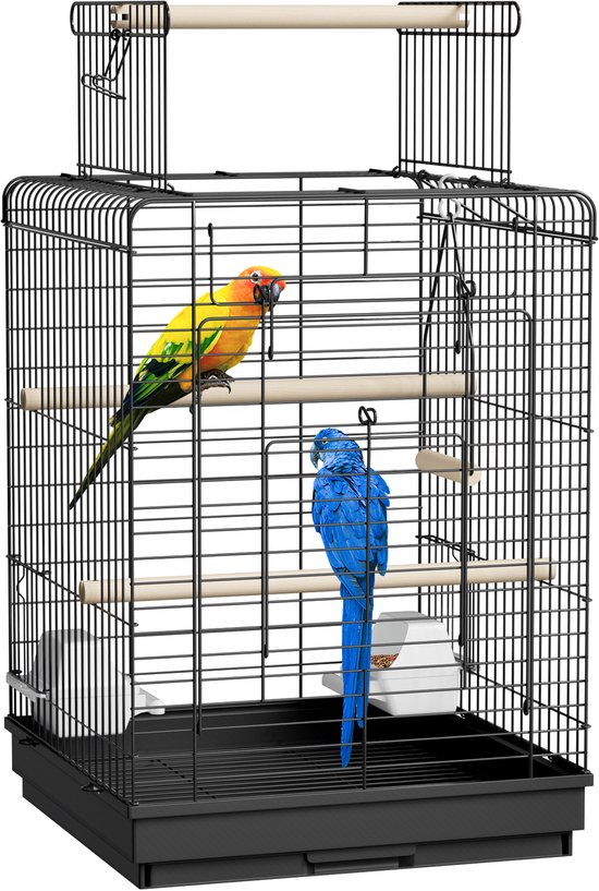 Aufun Vogelkooi Papegaaienkooi Vogelvolière Vogelhuisje kanarie kooi met open dak, Zwart, 40x40x72cm