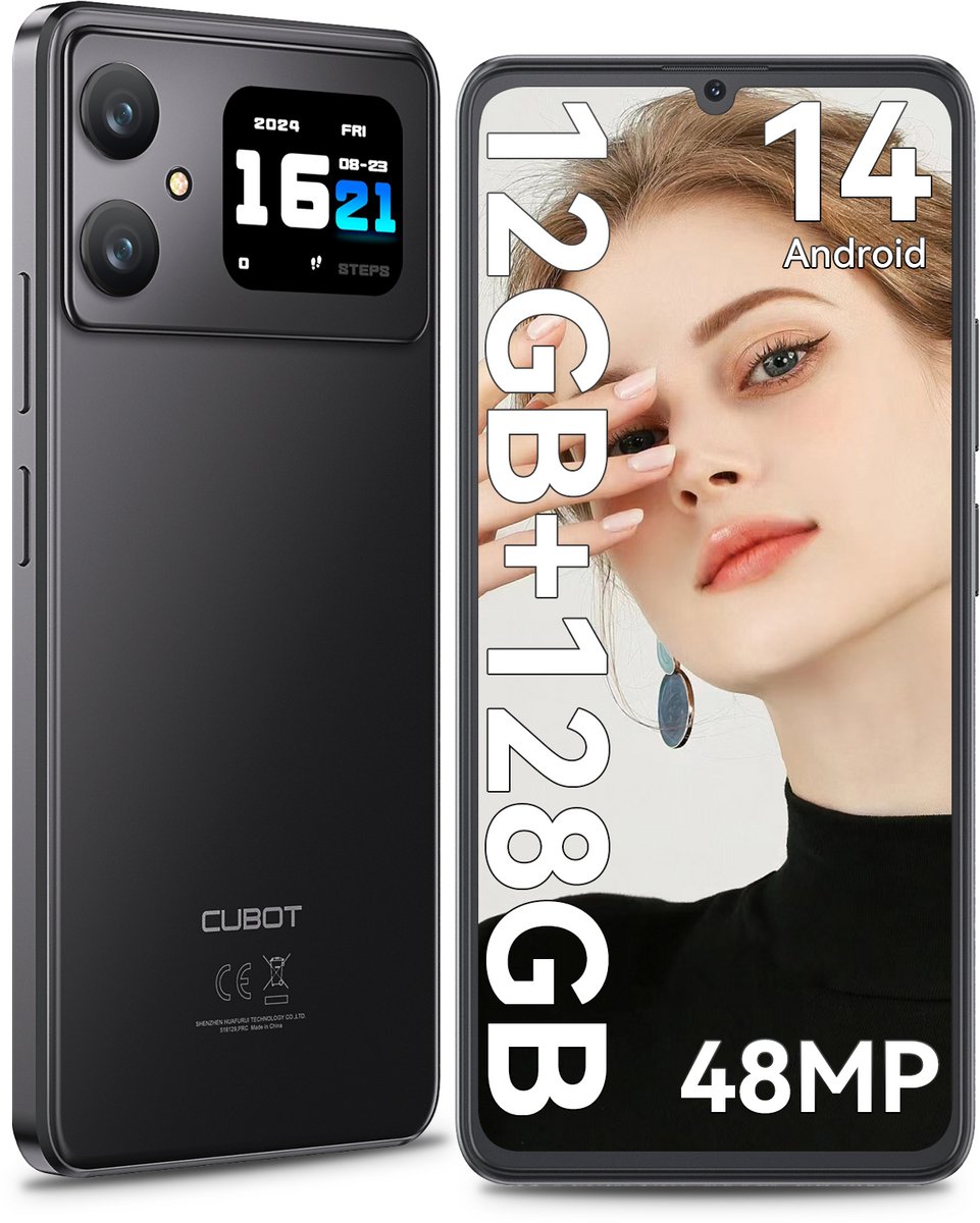 CUBOT A20 - Smartphone - 4G Dual Sim - Android 14 - 128GB - 6,8'' HD+ 90Hz - Octa-Core Goedkope Telefoon - 5100mAh - 1,83'' achterscherm - GPS - OTG - Zwart