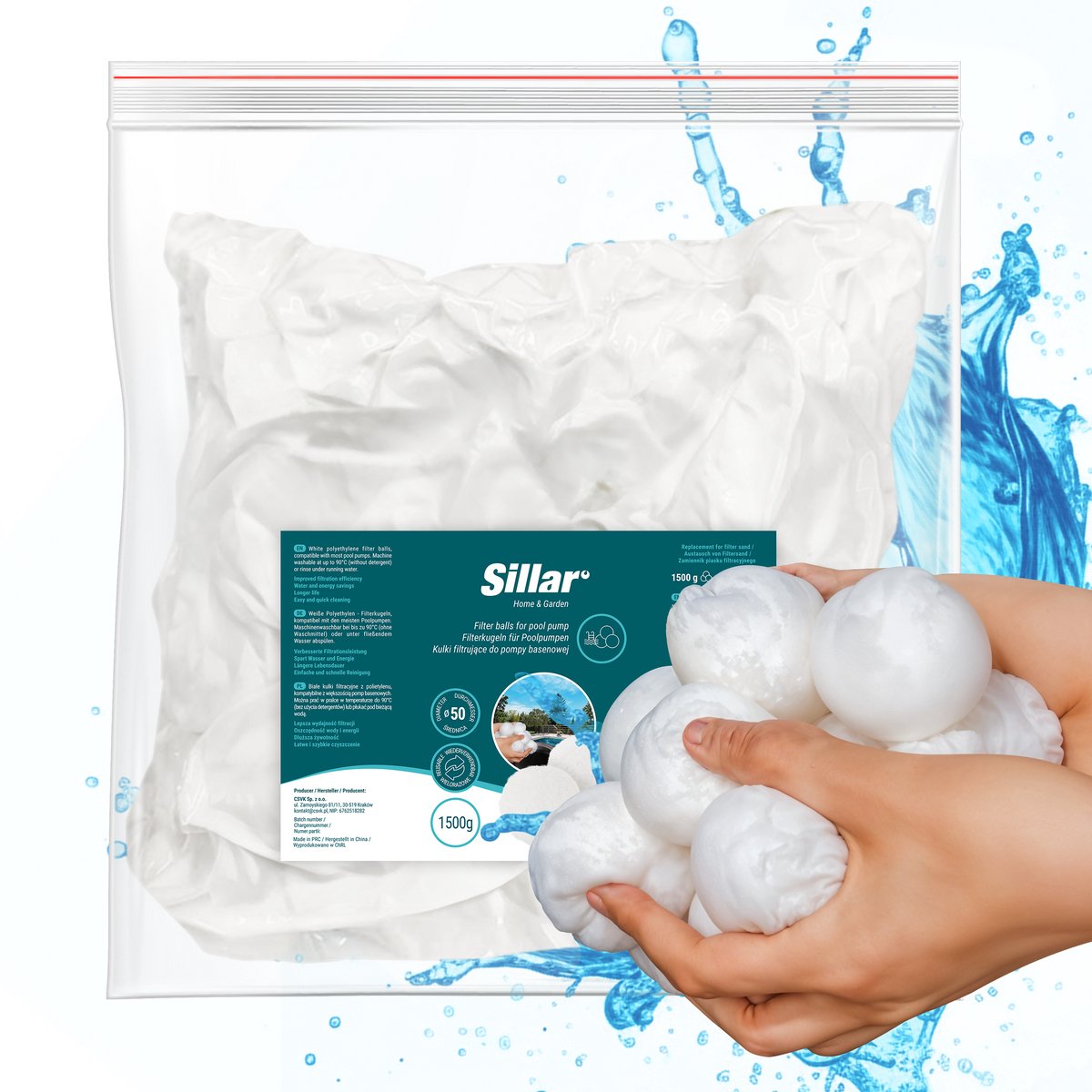 Sillar Zwembadfilter – Filterballen voor zwembadpompen – herbruikbaar – geschikt voor zwembaden en zandfilters – 50 mm, 1500 g – wit – foto 6