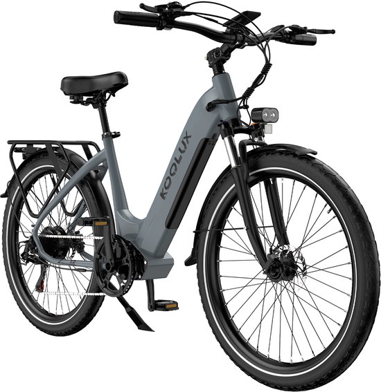 KOOLUX - X2 Elektrische Fiets - E-Bike - 26 x 1,95 In ch Banden - 48V 15Ah Lithium Accu - 250W Motor - Maximaal 25km/u - Maximaal bereik 80km - Hydraulische remmen - Shimano 7-speed versnelling - LCD Scherm - Aluminium Frame - Grijs van KOOLUX — afbeelding 5