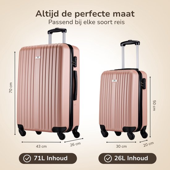 ﻿﻿﻿Slazenger Kofferset 2 Delig - Handbagage Trolley en Ruimbagage Koffer (S + M/L) - ABS Hardcase Koffer Set met 360° Wielen - Cijferslot - Roze
