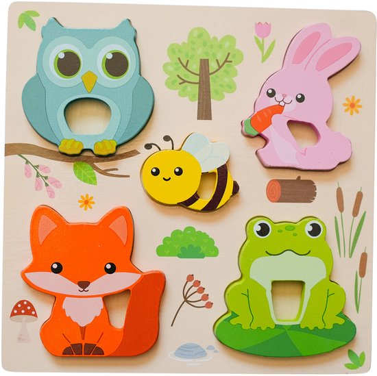 Houten Puzzelset 4 stuks voor Kinderen - Best4Juniors Educatieve 3D Inlegpuzzels 8x8 cm - Houten Speelgoed Cadeau - Dieren, het perfecte cadeau voor verjaardagen, babyshowers en kerst van Merkloos — afbeelding 3