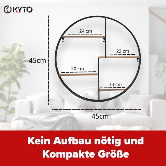 Muurplank Rond Ronde Wandplank met Houten Niveaus - Diameter 45 en 60 cm - Robuust ...
