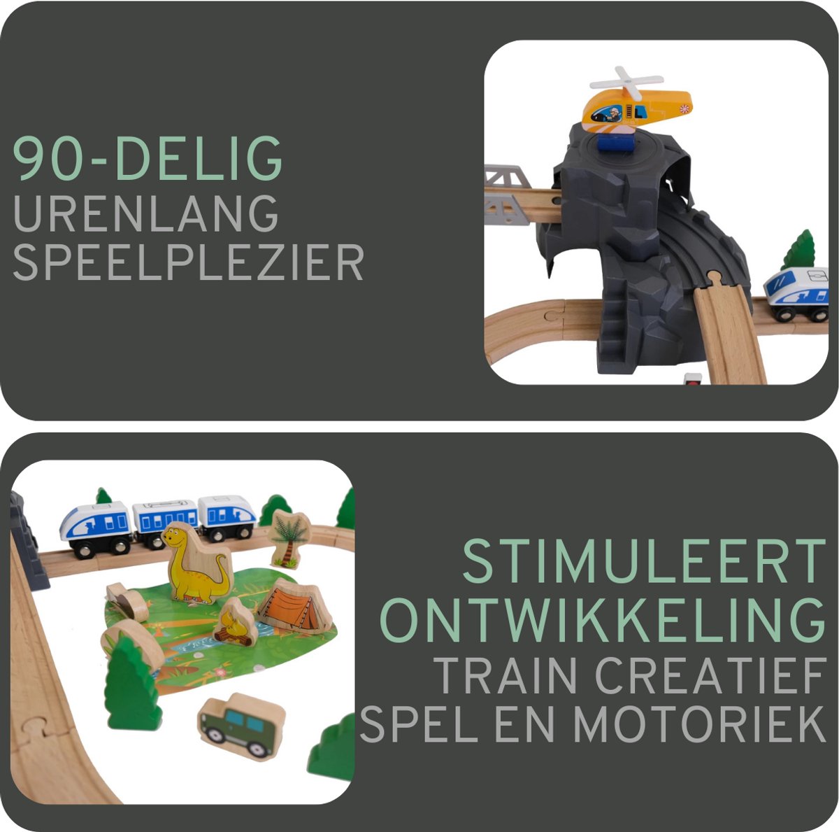Bandits & Angels Houten Treinset Dinosaurus 90 delig vanaf 3 jaar voor Jongens en Meisjes - Trein Set van Hout voor Kinderen - Treinbaan met Accessoires - 90 delen — afbeelding 11