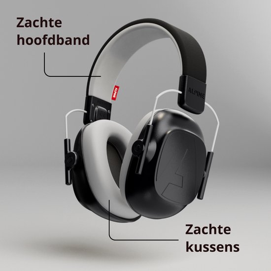 Zwarte Alpine Muffy gehoorbeschermers met een zachte hoofdband en zachte kussens.