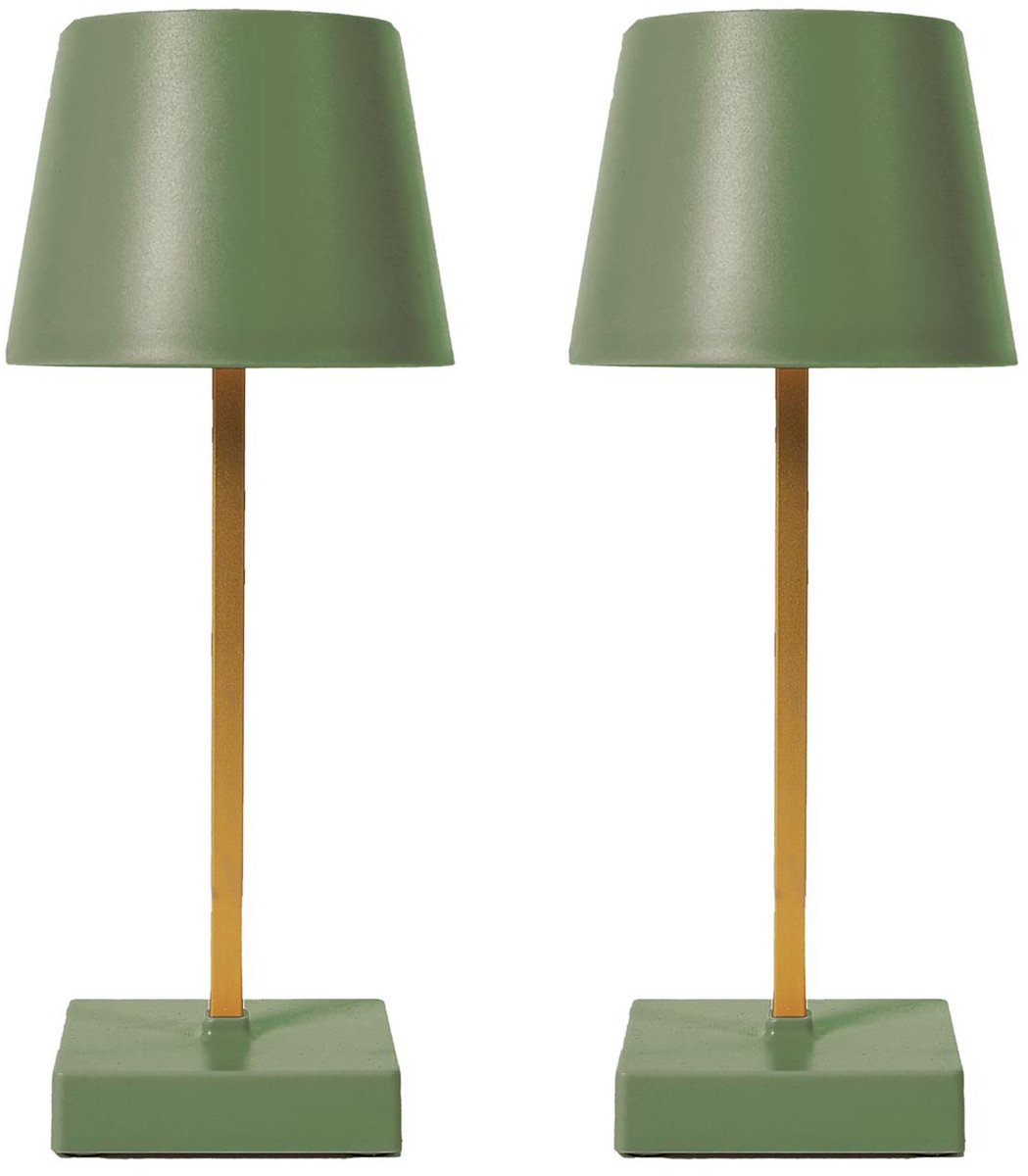 Home deco factory LED tafellamp - 2x - kunststof - portable/draadloos - groen - touch - 26 cm - binnen