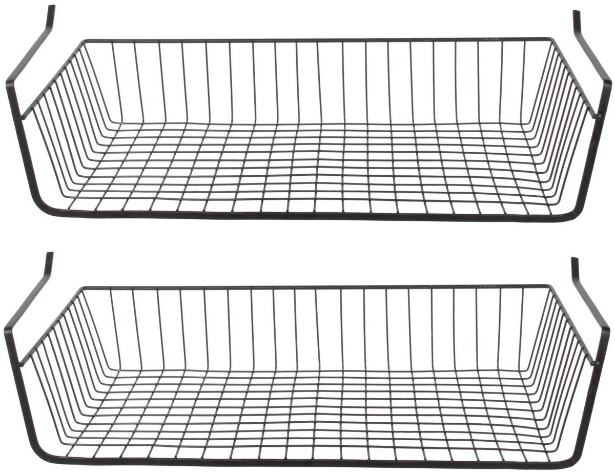 Home Deco Factory Hangmand voor in een kast - 2x - metaal - 56 x 26 x 14 cm - zwart - kastmandje - opbergers - kleding - hangend aan plank