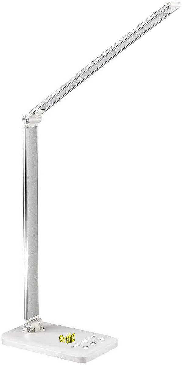 Ortho® - Bureaulamp - Bedlamp - Leeslamp - Nachtlamp - LED - Kleur licht, van Warm Wit tot Daglicht - Dimbaar - Qi draadloos opladen - USB oplaadpoort - Zilverkleurig