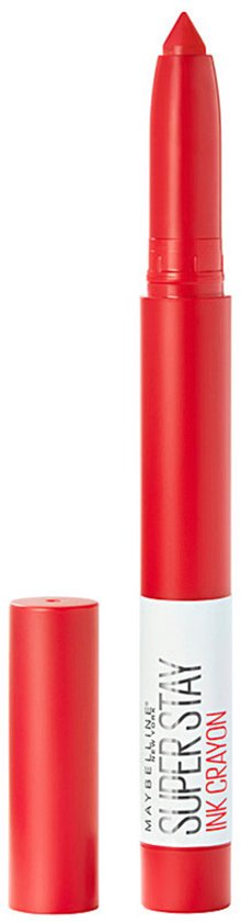 Rood "Super Stay Ink Crayon" potlood met dop ernaast.
