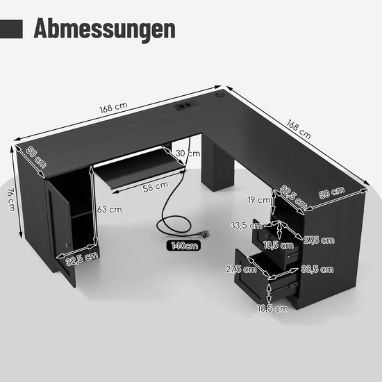 Vasagle L-vormig bureau, 138 x 138 x 76 cm, in goede staat